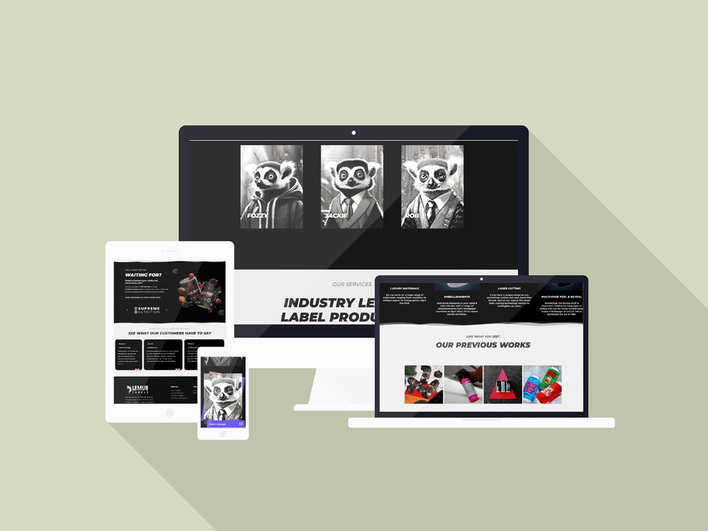 Lemur Labels website across desktop, laptop, tablet and phone
